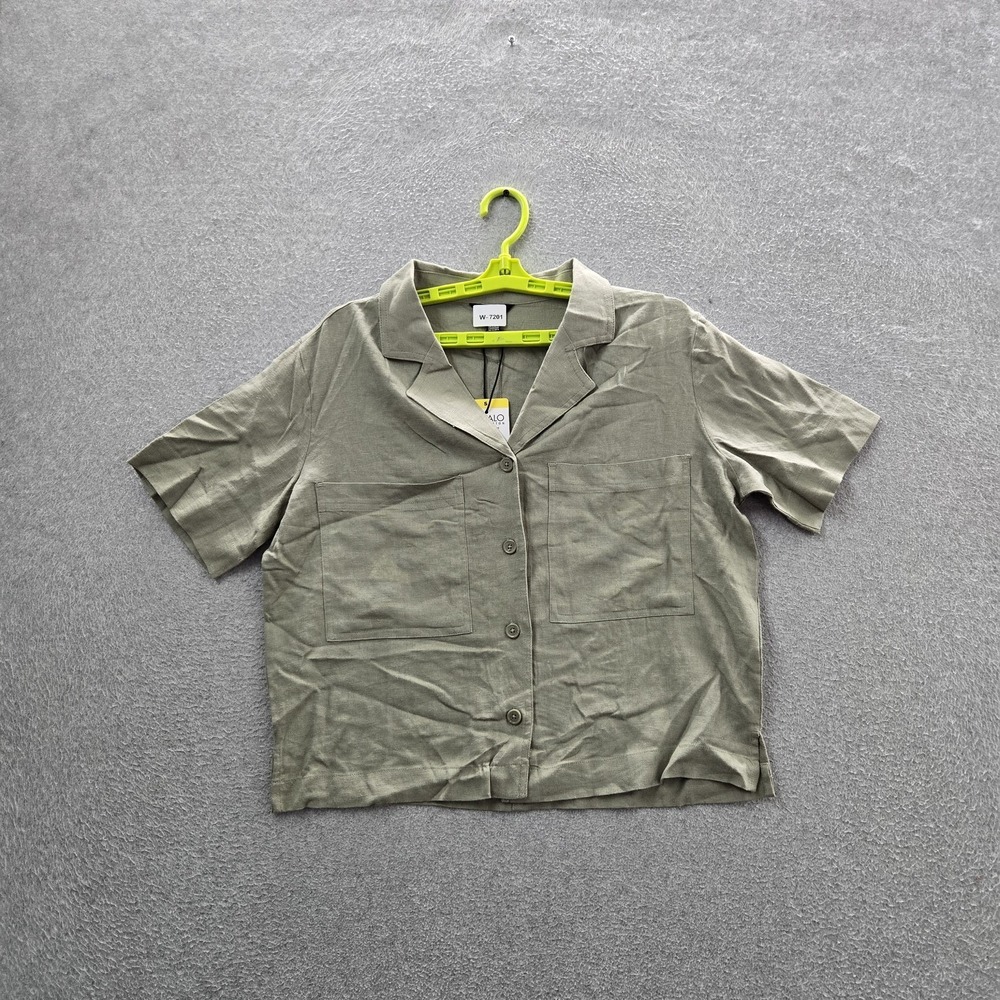 Buffalo David Bitton Women Button Up Shirt S Green Linen Viscose‎ Boxy NWT